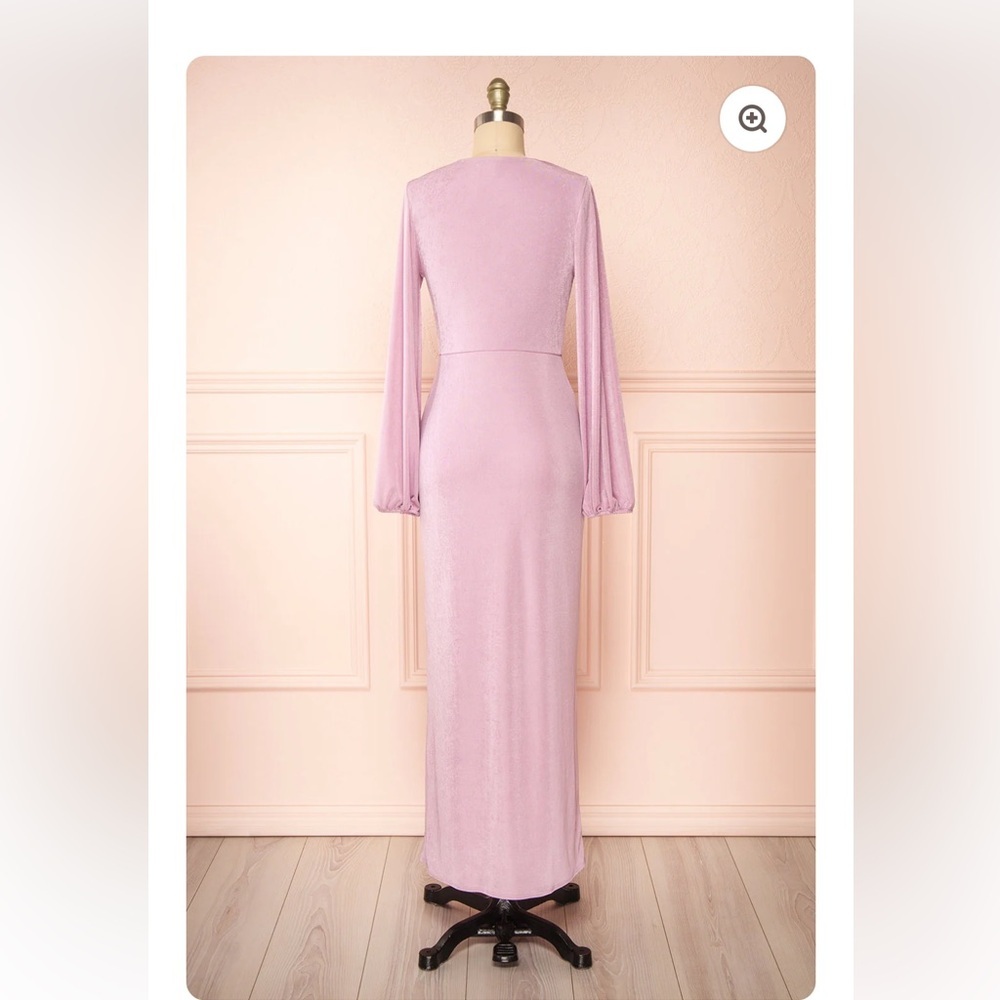 Elegant Lilac Long-Sleeve Draped Evening Dress - Picture 7 of 16